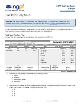 Make sure your printer is filled with check stock. . Fine print pay stub answer key